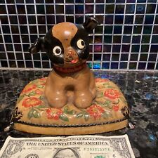 ANTIQUE RARE HUBLEY CAST IRON FIDO DOG ON PILLOW BANK #32 EARLY 20's NICE PAINT picture
