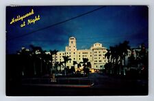 Hollywood FL-Florida, Hollywood Beach Hotel at Night, Vintage c1966 Postcard picture