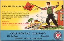 SANFORD North Carolina Car Dealer Adv. Postcard COLE PONTIAC CO Service Reminder picture