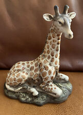 Vintage Baby Giraffe Figurine  Sitting On Grass 5” X 6”  EUC picture