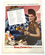 Vintage 1940's Royal Crown RC Cola Soda Print Ad Dorothy Lamour Movie Star picture