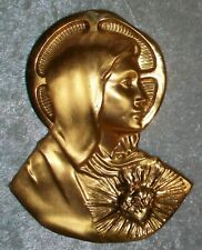Vintage 1930's Art Deco Gold Plated Copper Immaculate Heart of Mary Wall Plaque picture