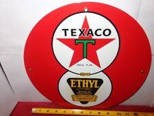 11 in TEXACO GASOLINE WITH ETHYL NEW YORK USA ADV SIGN HEAVY DIE CUT METAL #S139 picture