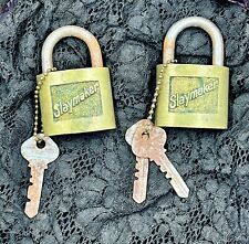 2 Vintage SLAYMAKER Padlocks #5 and #8, with Working Keys Brass Made in USA picture