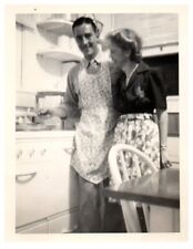 Handsome Man in Apron With Beautiful Woman Retro Kitchen Set of 2 Circa 1930's picture