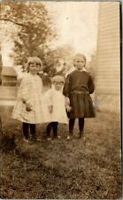 Vintage RPPC Real Photo Postcard Three Young Girls in Dresses Side of House picture