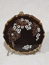 Vintage Stratton England Brown Maple Leaves Blue Flowers Gold Tone Compact picture
