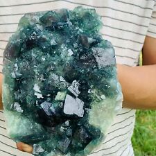 3.06LB Natural green fluorite crystal cluster mineral sample healing picture