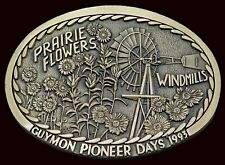 1993 Pioneer Days Guymon Oklahoma Prairie Flowers Windmills Vintage Belt Buckle picture