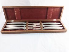 Vtg 1947 Gerber Miming Steak Knives Set of 6 Wood Case Hand Made Blades USA picture