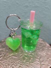 Starbucks Inspired Drink Cup Keychain Baja Blast Inspired. Moving Liquid. USA picture