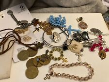 vintage estate lot of religious items bracelet, angel coins, bracelet picture