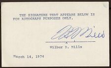 Wilbur D. Mills Signed Index Card 3x5 Autographed Signature AUTO  picture