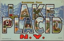 Vintage LAKE PLACID, New York Large Letter Postcard Curteich Linen 1950s Unused picture