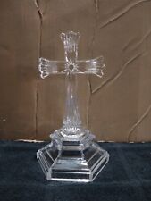 VINTAGE DePlomb Clear Lead Crystal Cross Statue Christian 7 1/2”h picture