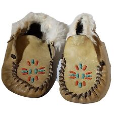 Child's Vintage Native American Plains Indian Beaded Buckskin Moccasins Shoes  picture