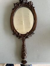 Antique 19th Century  Hand Carved Wooden Vanity Hand Mirror picture