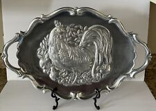 LENOX PEWTER ROOSTER SERVING PLATTER TRAY w HANDLES 23'' LONG RETIRED BEAUTIFUL picture