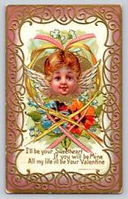 c1910 Cupid Art Nouveau Embossed Valentines Day P350 picture