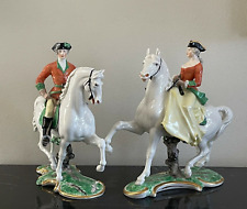 Vintage Nymphenburg Porcelain Bavaria Pair of Equestrian Horse Riders Figurines picture
