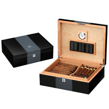 Galiner Midnight Cigar Humidor 35+ Black Cedar Cigar Box Humidifier Hygrometer picture