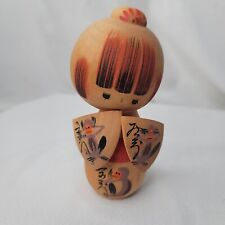 Vth Japanese Wooden Kokeshi Doll Signed Dated Hand Painted Monkey Motif Appx 6
