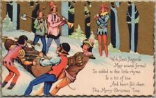 Vintage 1931 ART DECO Merry Christmas Postcard Yule Log / Renaissance Scene picture