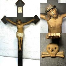 ✨RARE Antique 1850s Carved Wood Crucifix Religious 19th Century AAFA Early 29”✨ picture