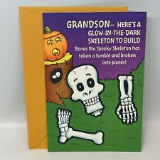 Hallmark Grandson Halloween Greeting Card Skeleton Punch Out Glow In Dark Unused picture