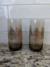 Wheaton Drinking Glasses Brown With Brown & Orange Hardwood Tree Design Vintage  picture