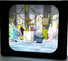 Antique Colorized Glass Magic Lantern Slide Asian Traditional Japanese Geisha  picture