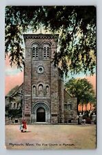 Plymouth MA-Massachusetts, First Church in Plymouth, Antique Vintage Postcard picture