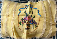 vth antique net lace pillow cover bow basket glowers embroidery yellow picture