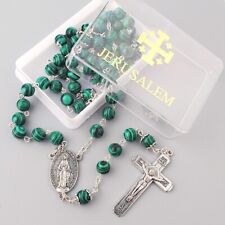 Catholic Jerusalem Rosary Necklace Malachite beads Miraculous Medal and Cross  picture