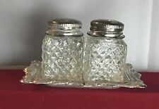 Vintage 3 Pc Salt & Pepper Brunch Set w/Silver Plated Tray New in Box picture