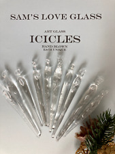 Glass ICICLE Christmas Tree Ornaments Hand Made  Blown Unique Set 10 NEW w Box picture