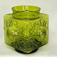 Vintage 1970's Sea Glasbruk Green Textured Glass Candle Holder 3.5