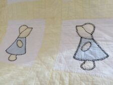 Adorable Bonnet Girl Yellow Hand Sewn Quilt Old Quilt in Great Condition picture