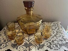 Vintage Amber Glass Decanter and Glasses picture