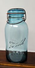 Ball Ideal Blue 0ne-Half Gallon Jar with Bail And Blue Glass Iid RARE 1923-33 picture
