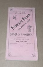 Acme Pulverizing Harrow Advertising Booklet C 1880's Nash & Brothers picture