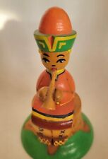 Folk art USSR Russian Handcarved Man In Hat Playing Horn Clarinet Tree Stump picture