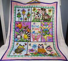 Vintage Child's Colorful Blanket Spring At Last 70's Bunnies Dogs  Cats Flowers picture