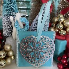 Tiffany&Co Heart Snowflake Ornament Sterling Silver Christmas 1997 W Pouch 3” picture