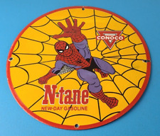 Vintage Conoco Gasoline Porcelain Sign - Spiderman Marvel Comics Gas Pump Sign picture