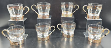 (8) Libbey Greek Key Coffee Cups Metal Handles Set Vintage Drink Glasses MCM Lot picture