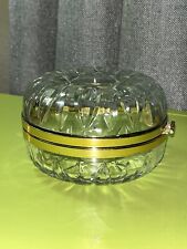 Vintage RARE French Cut Round Crystal Casket Trinket Box Unique Gold Ormolu GUC picture