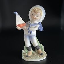 Lefton Small Boy Sailboat Figurines- Sailor Outfit KW 1231 Vintage 4.25 In picture