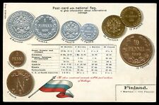 FINLAND Postcard 1910s Embossed Gilded Coins Flag picture