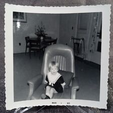 Vintage Photo March 1965 Girl In Dress On Chair Original One Of A Kind B&W picture